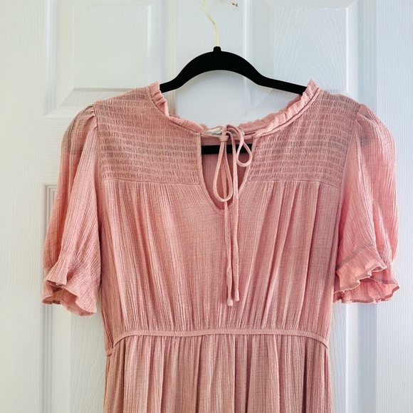 Sweet Wanderer Pink Midi Dress with Ruffle Details - Picture 2 of 3
